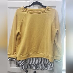 Yellow Layered Sweatshirt with Striped Hem